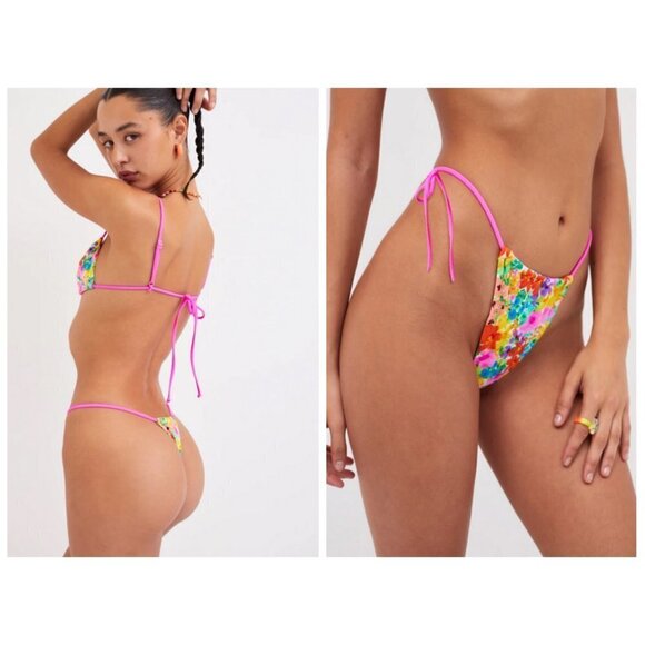 💕FOR LOVE AND LEMONS Yasmin String Bikini Bottom Watercolor Floral Print S NWT - Picture 1 of 13